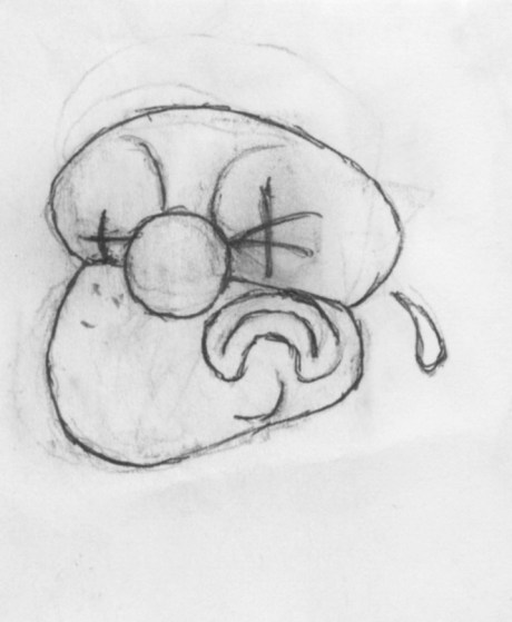 lines positioned to represent a clown shedding a single tear